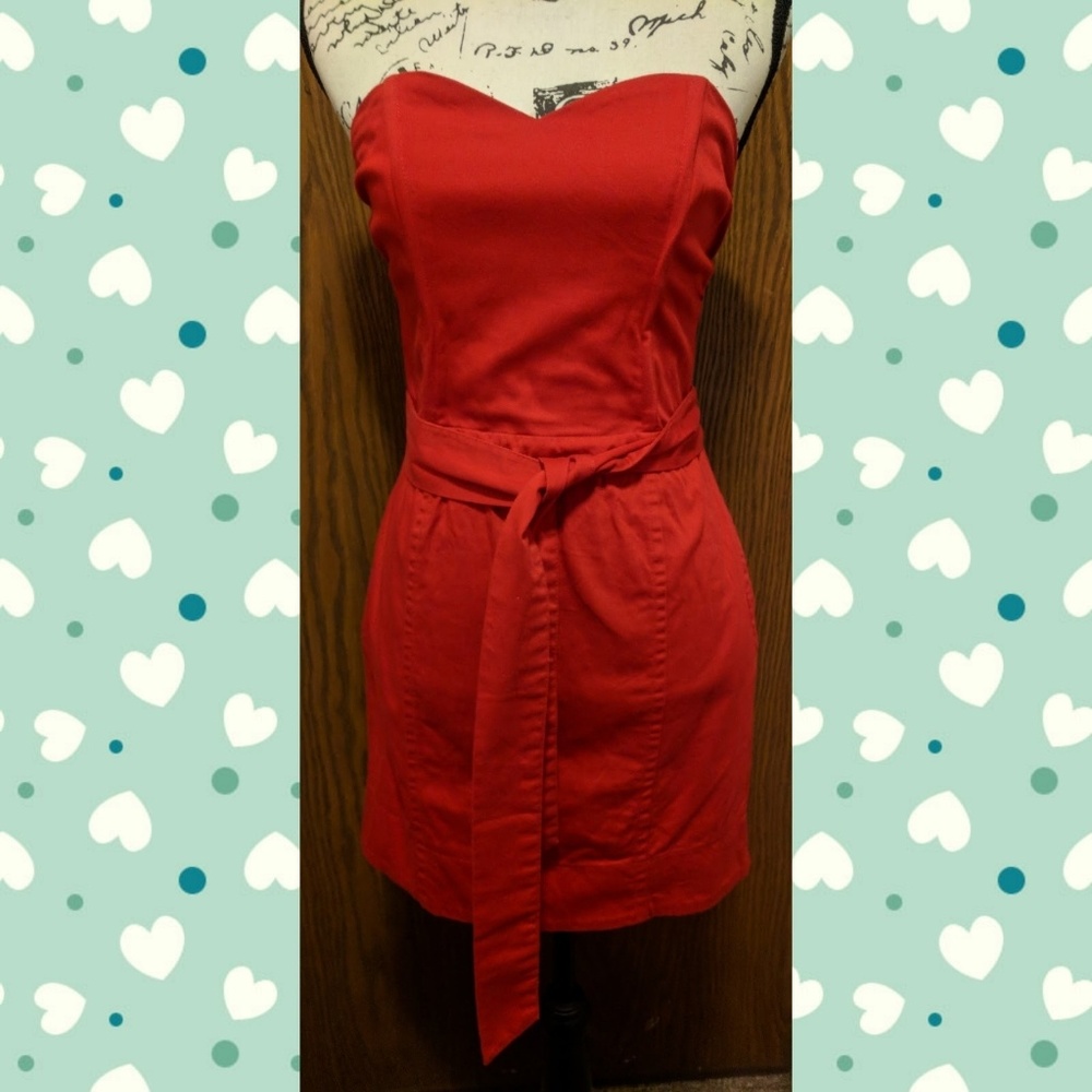 H&M Red Strapless Mini Dress Shaped Bodice 8